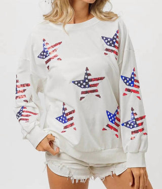 Trendsi - Moletom com estampa de estrela e lantejoulas da bandeira americana BiBi