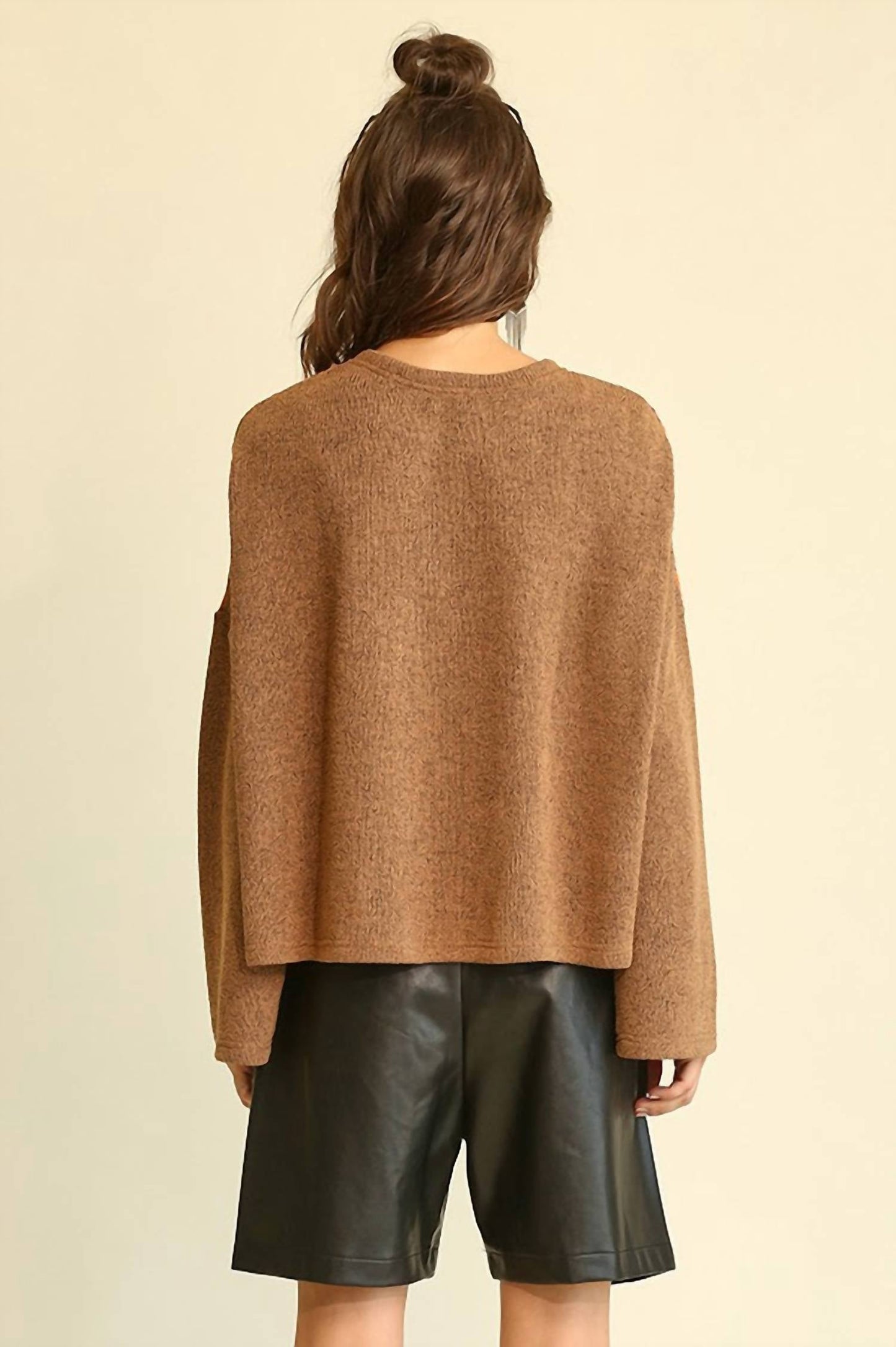 Gigio - Novelty Knit And Solid Knit Mixed Loose Top