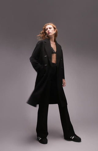 Topshop Double Breasted Long Coat in Black at Nordstrom, Size 4 Us