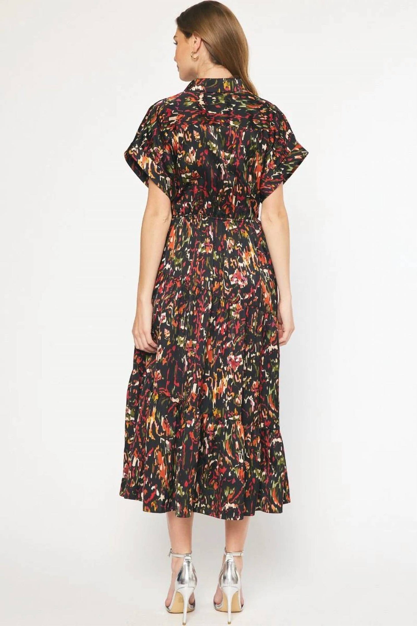Entro - Satin Printed Midi Dress