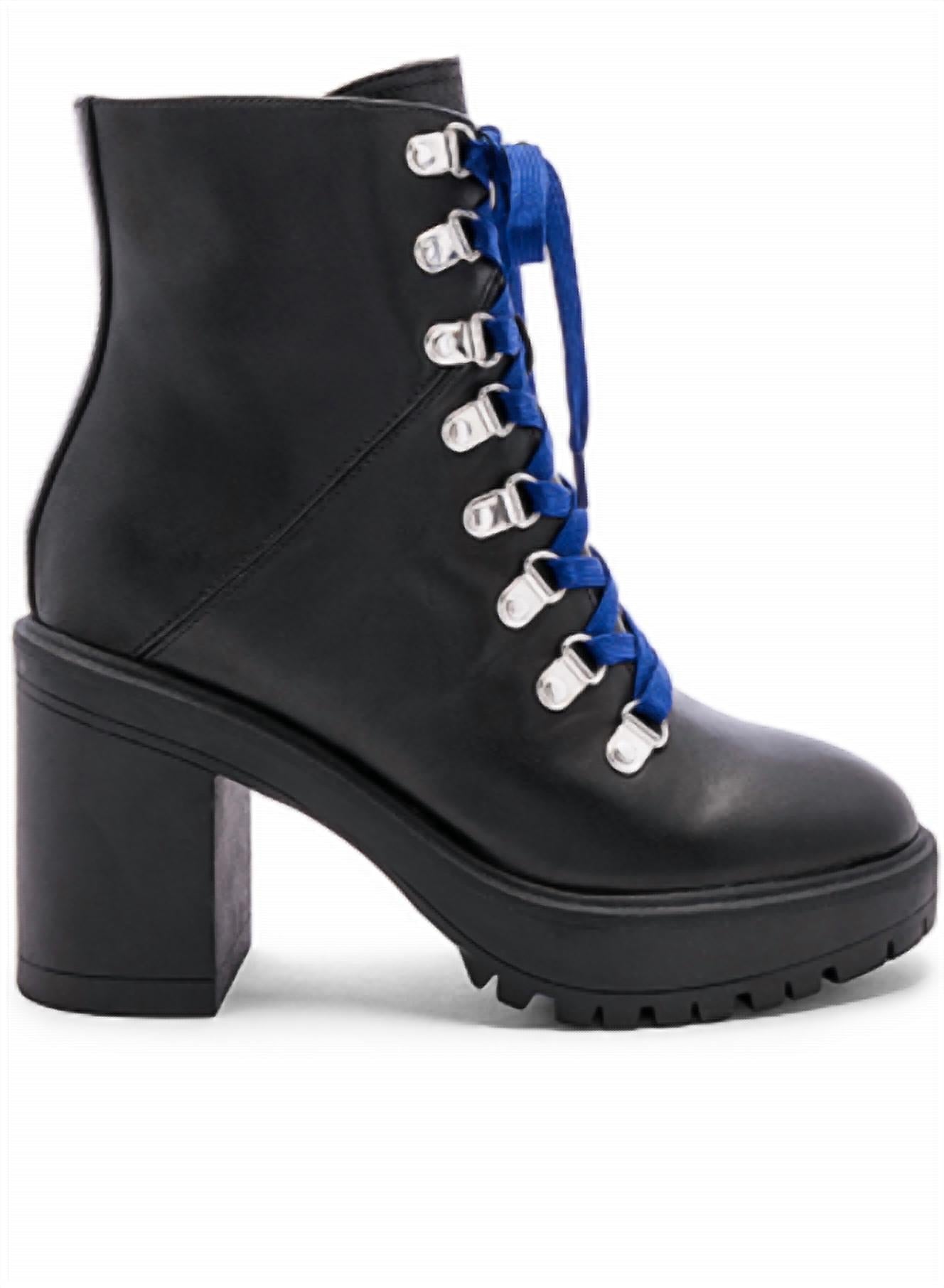 Steve Madden - Women's Leather Stacked Heel Platform Hiker Lace Up Side Zip Bootie