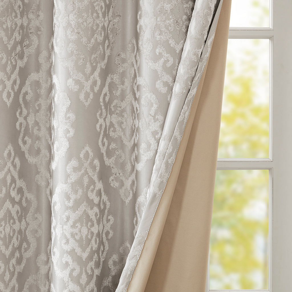 Knitted Jacquard Damask Total Blackout Grommet Top Curtain Panel