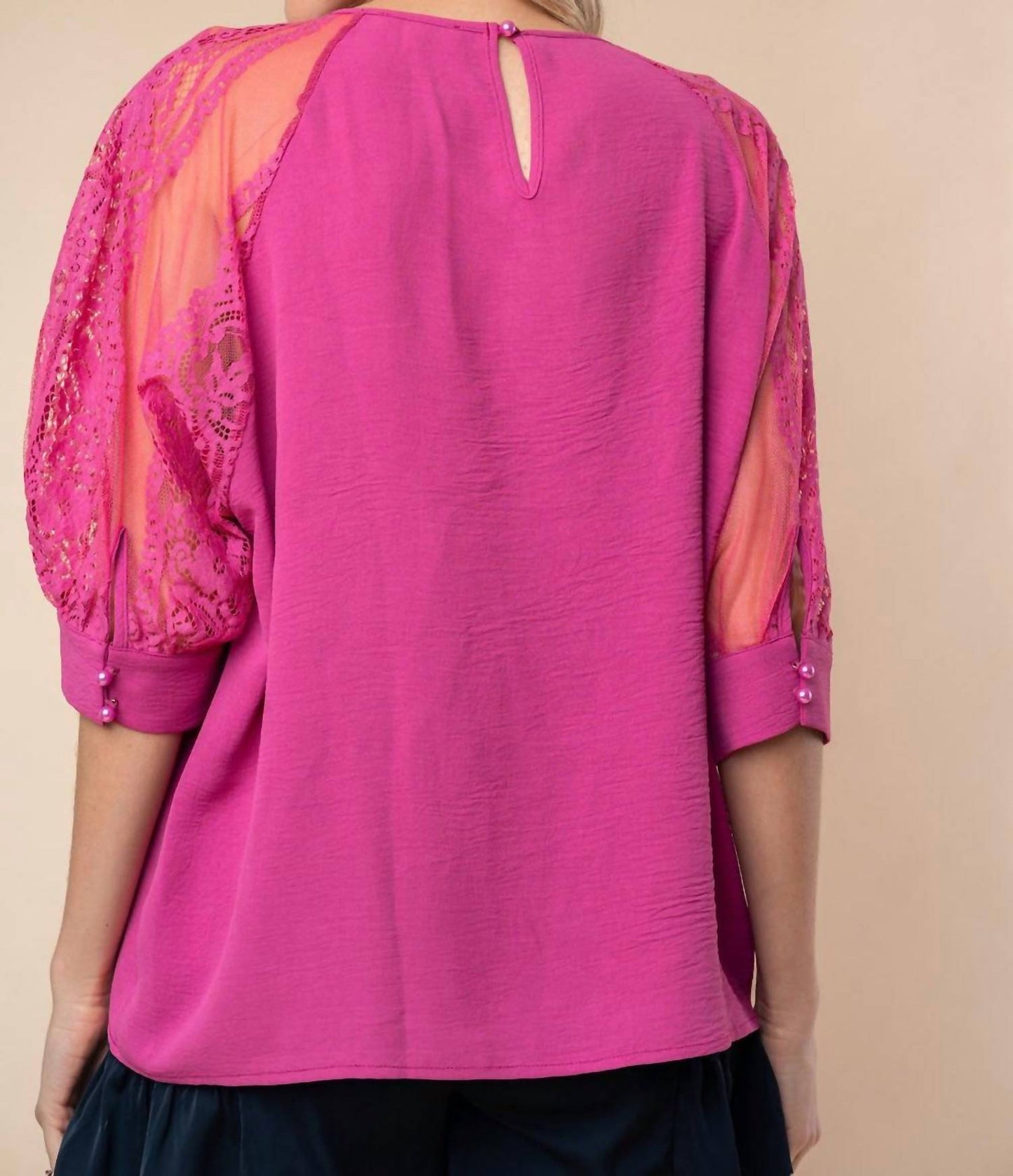 White Birch - Three-quarter Lace Sleeve Top