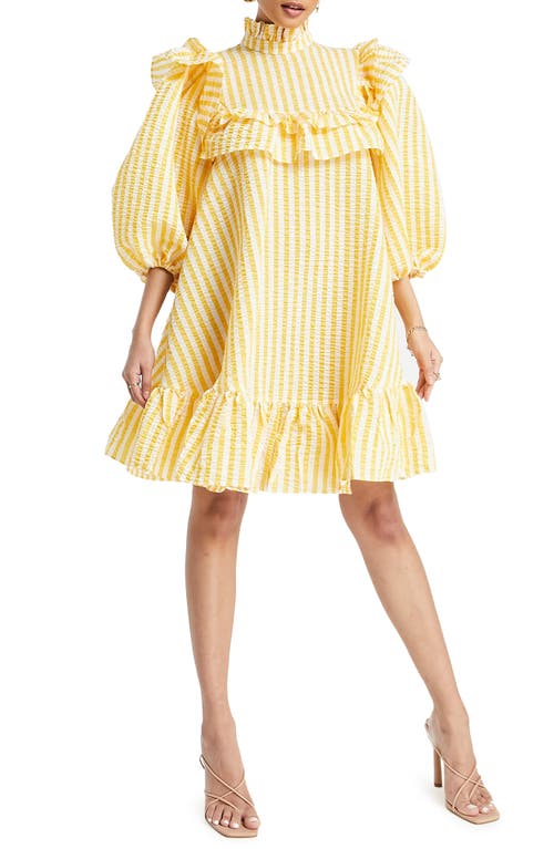 ASOS DESIGN Yellow Stripe Ruffle Minidress