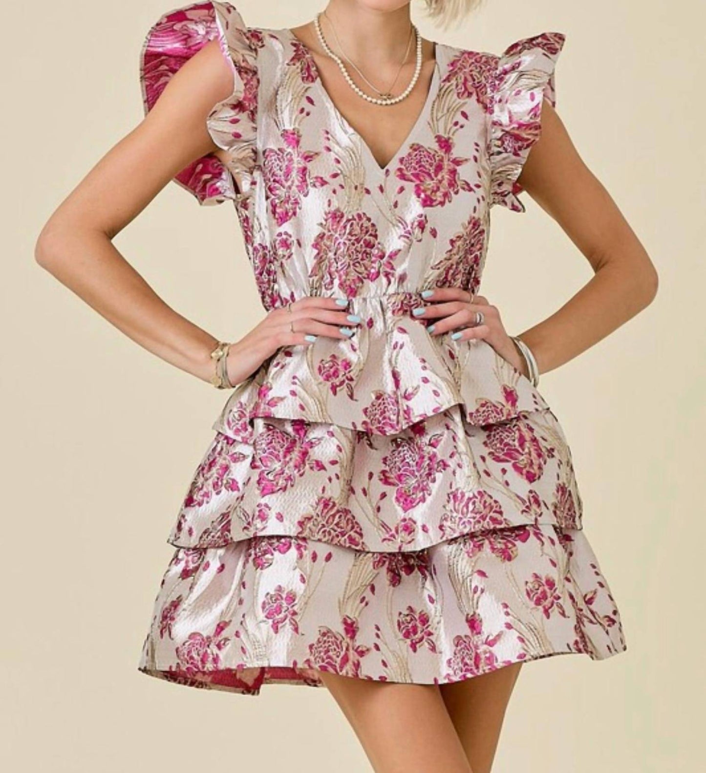 Day + Moon - Floral Jacquard Ruffle Dress