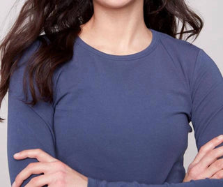 Charlie B - Long Sleeve Crew Neck Interlock Knit Top