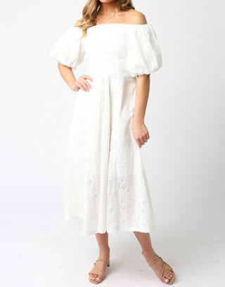 Olivaceous - Gracie Eyelet Puff Sleeve Midi Dress