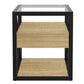 1 Piece Modern End Table with Drawer - Natural Wood & Tempered Glass