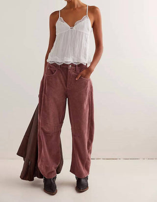 Free People - Calça Jeans Cord Barrel Good Luck