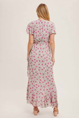 Bluivy - Floral Print Ruffle Hem Wrap Maxi Dress