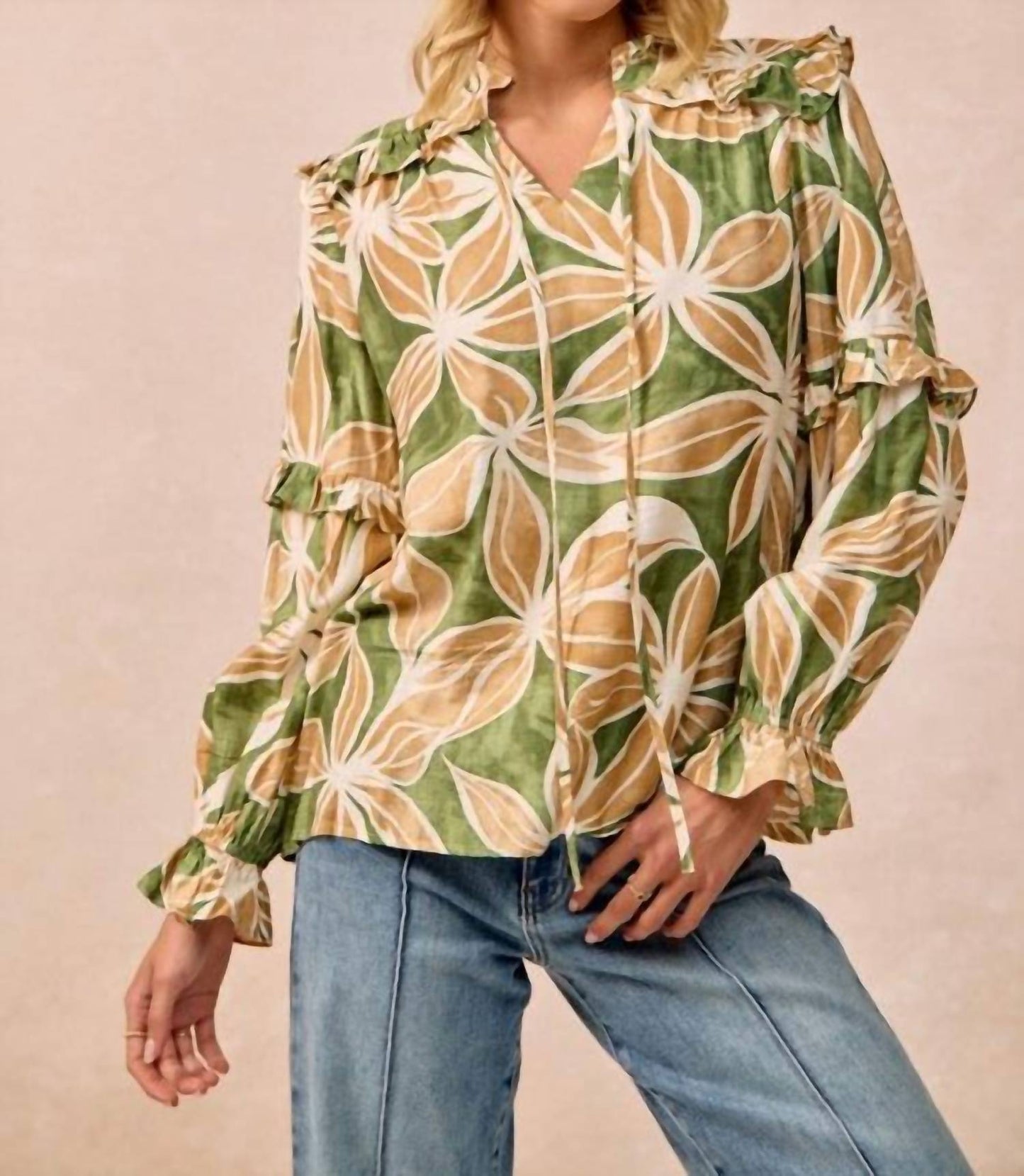 Bibi - Bold Floral Ruffle Details Blouse