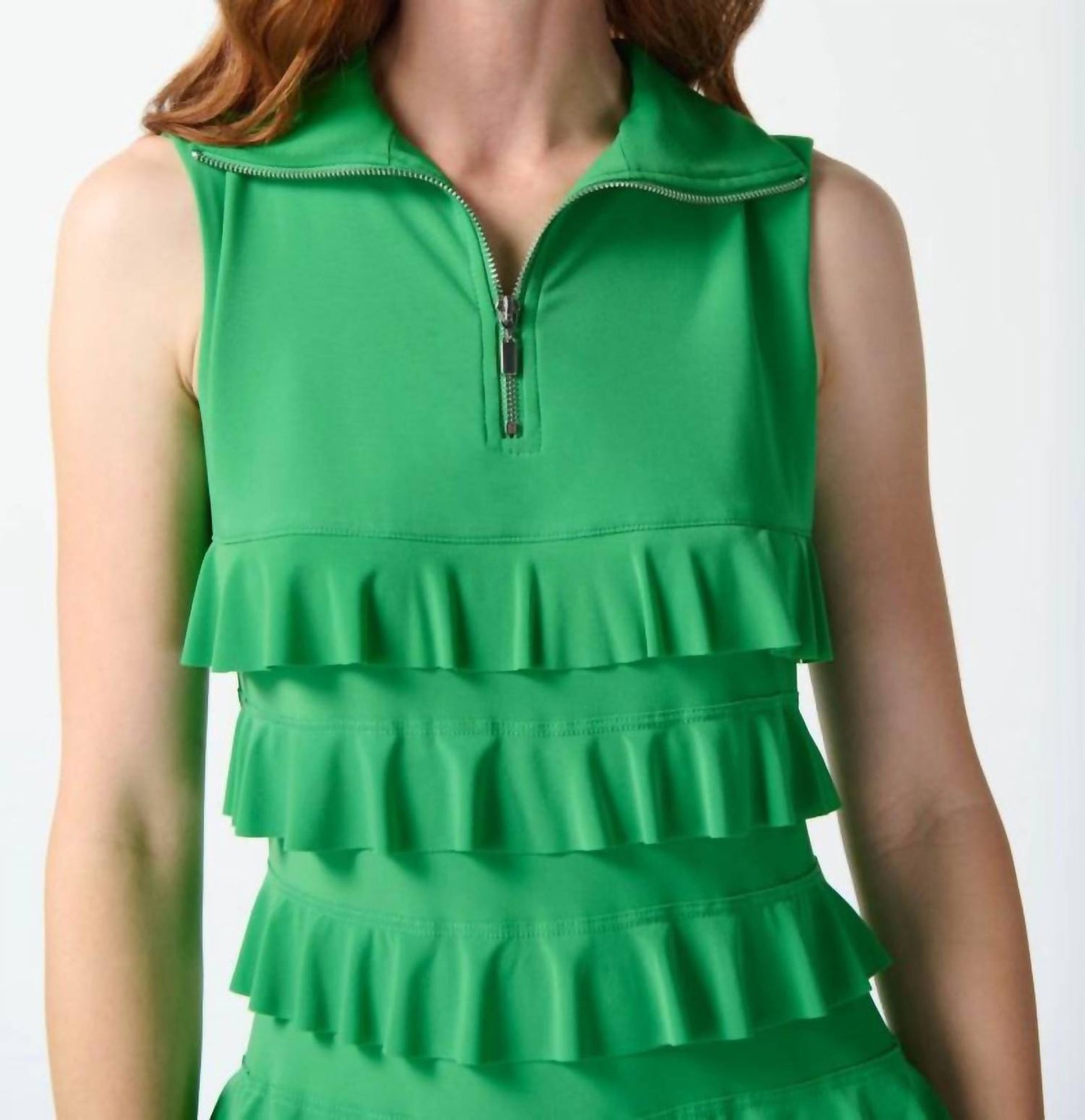 Joseph Ribkoff - Tiered Ruffles Zip Front Sleeveless Shift Dress
