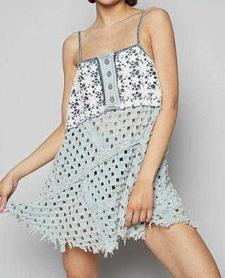 Pol - Vestido de sarja jeans contrastante