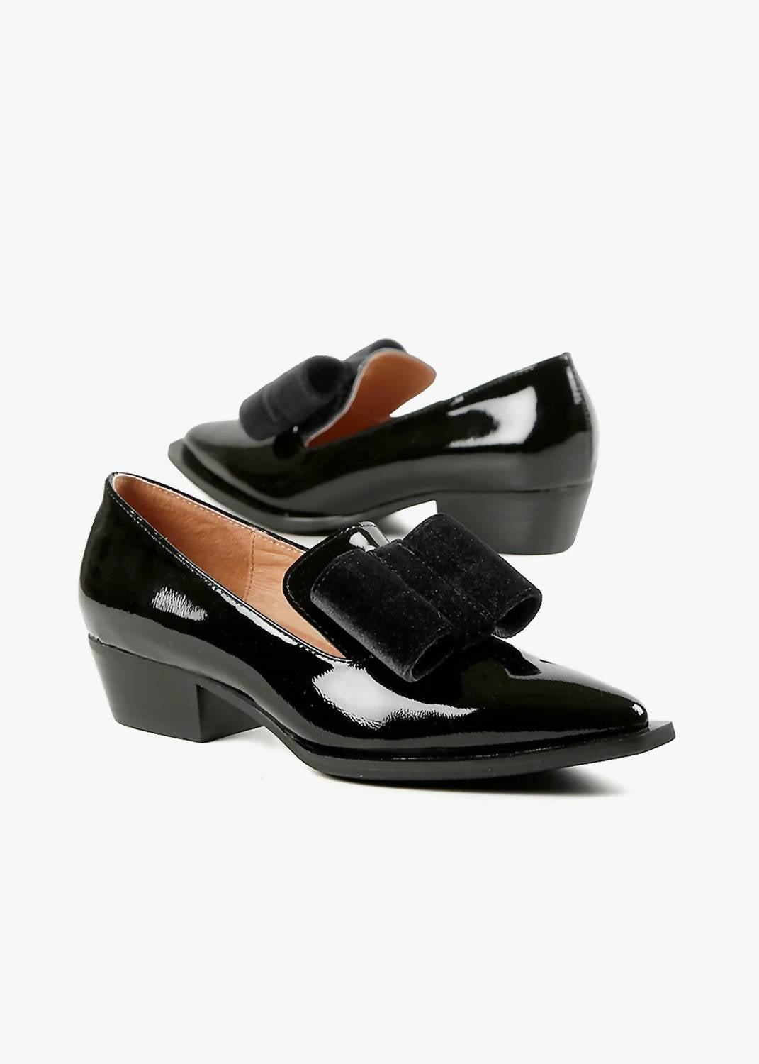 All Black - Women's Patent & Bow Loafer