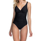 Profile By Gottex - Lace Up V-Neck Shirred One Piece Swimsuit