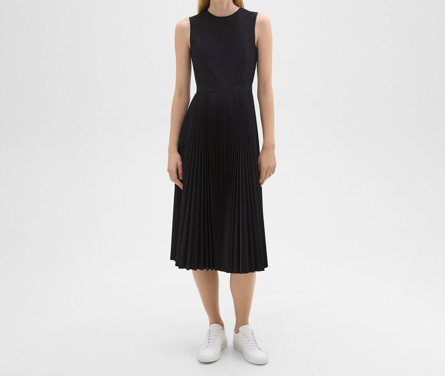 Theory - Sleek Poplin Pleated Midi Dress
