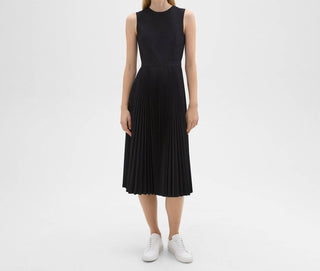 Theory - Sleek Poplin Pleated Midi Dress