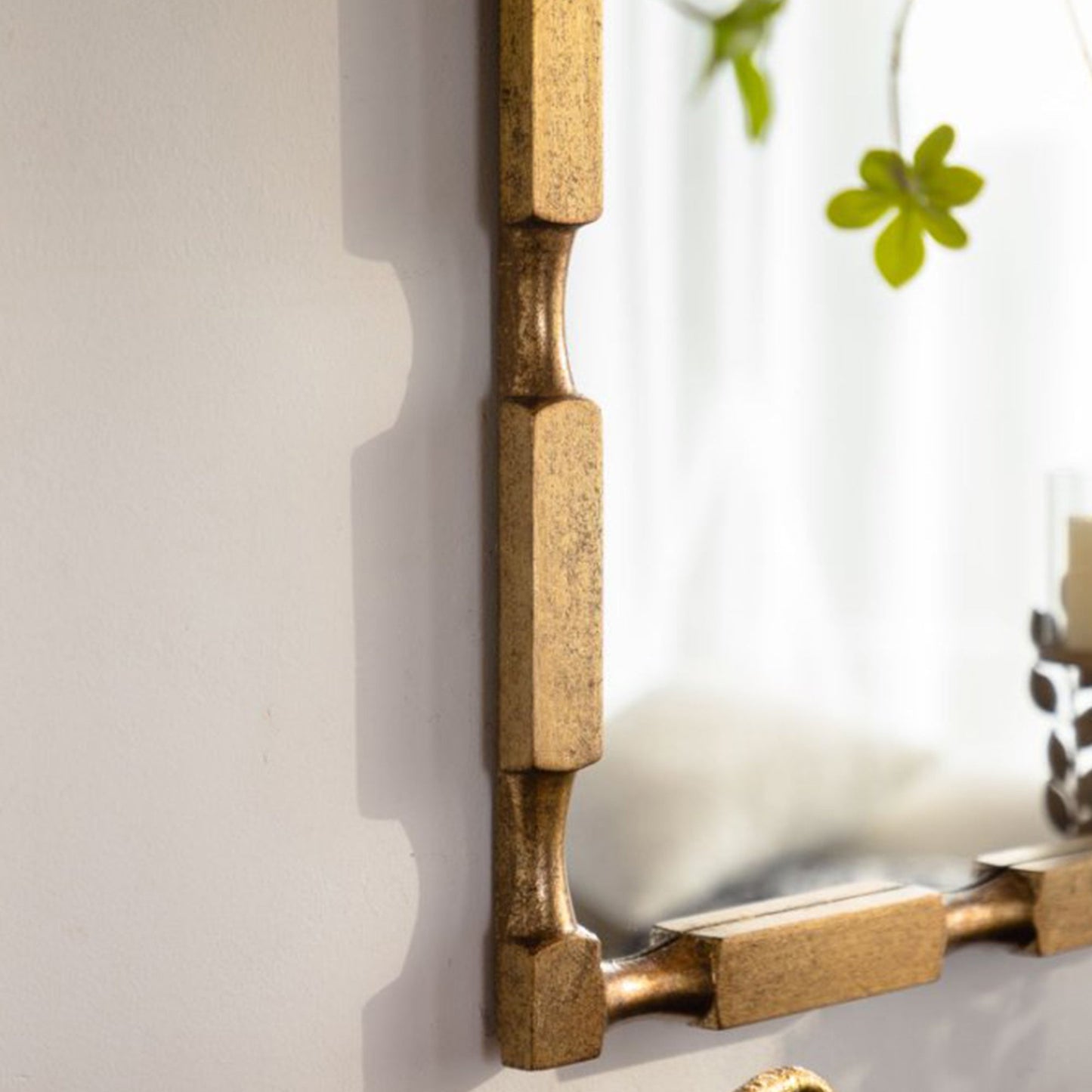 Gold Bamboo-Style Rectangular Wall Mirror, Textured Frame for Living Room/Bedroom/Entryway