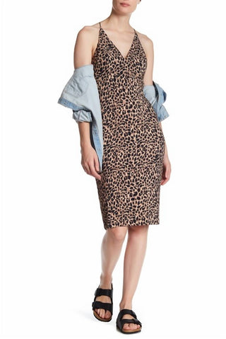 Topshop - Vestido midi justo com estampa animal e decote em V profundo e oncinha