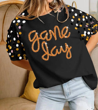 Bibi - Blusa com mangas lantejoulas e letras metálicas Game Day