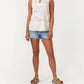 Lovestitch - Women's Floral Lattice Trim Split V Neck Tank Top