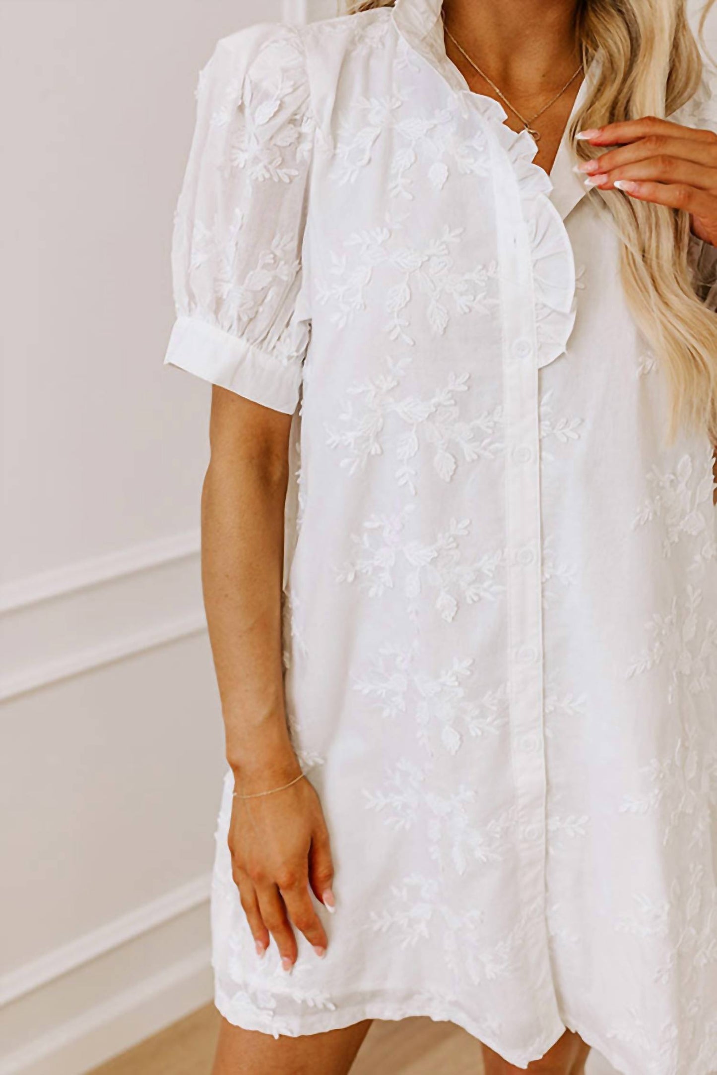 Entro - Floral Embroidered Button Down Dress