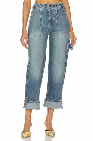 Free People - Calça jeans com cintura média e punho Major Leagues