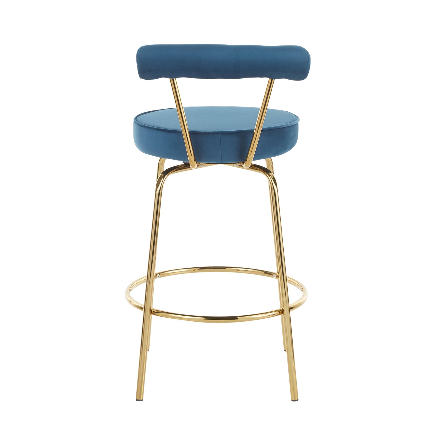 Rhonda Glam Counter Stool in Gold Metal and Blue Velvet - Set of 2