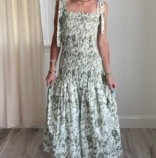 Aureum - Ellie Floral Smocked Drop Waist Midi Dress