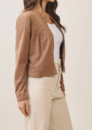 Able - Shirred Vegan Suede Zip Up Jacket