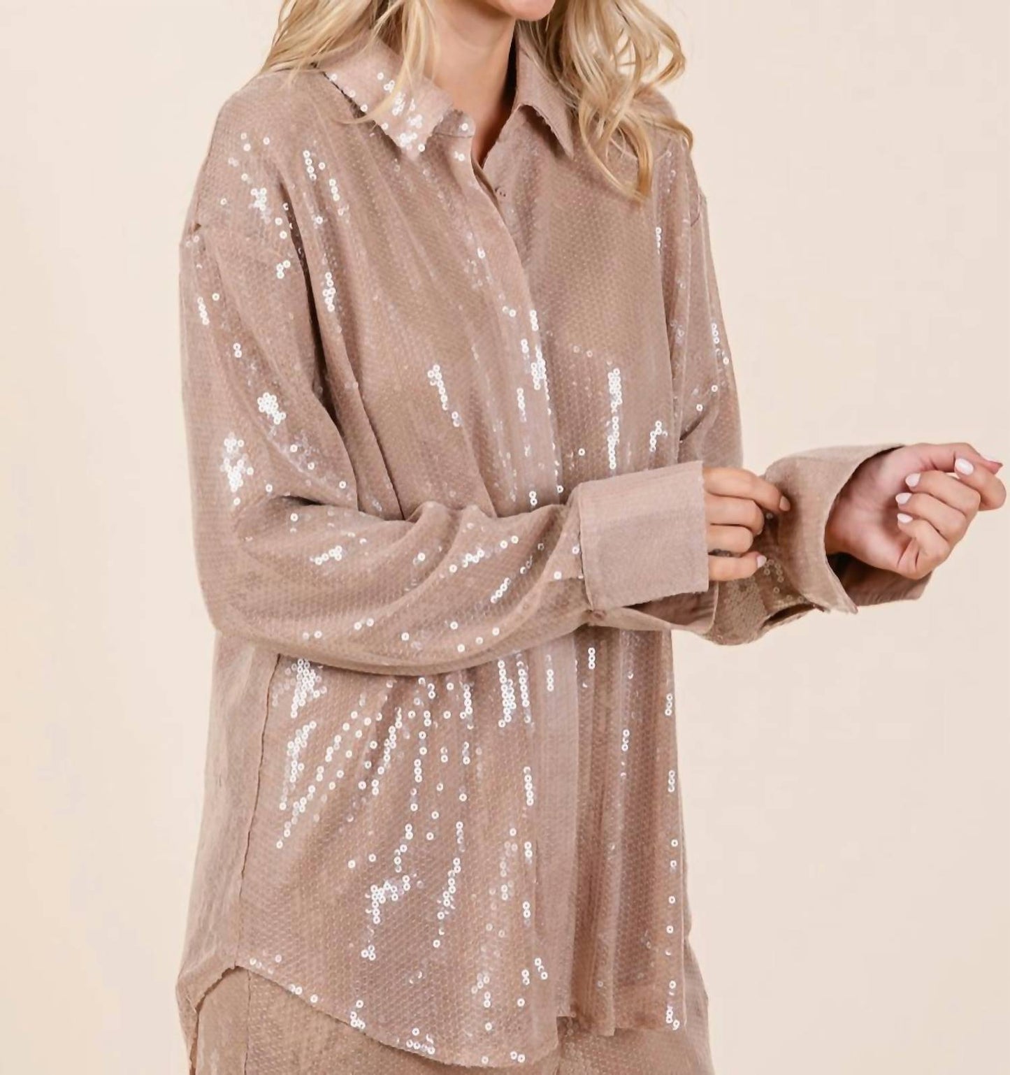 Geegee - Sequin Oversized Button Up Blouse
