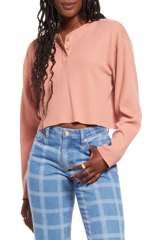 BP Feminino Algodão Mistura Térmica Henley Rosa Dawn