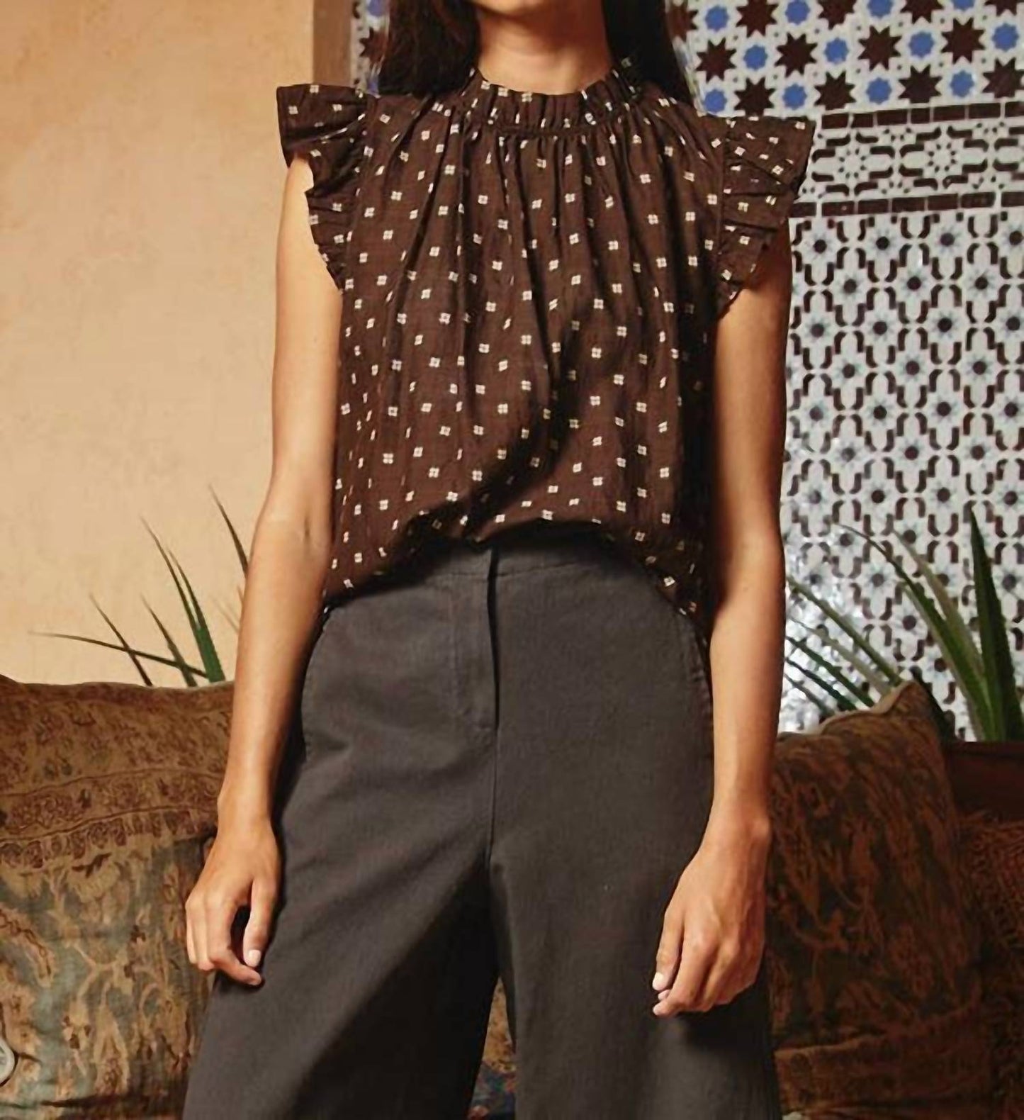 Bucketlist - Pretty Ruffle Neck And Shoulder Blouse