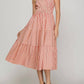 She + Sky - Striped Split Neck Sleeveless Midi Dress