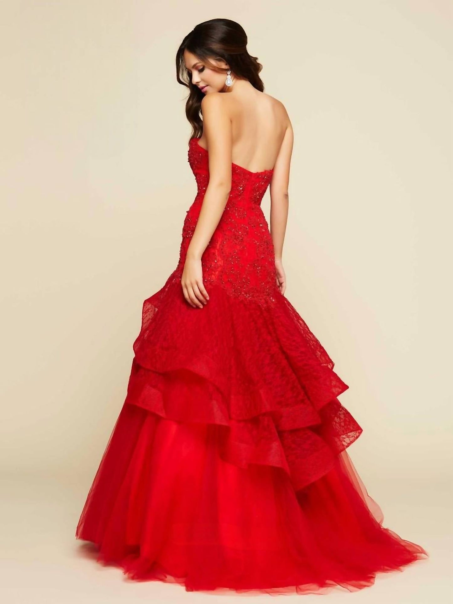 Mac Duggal - Lace Ruffled Tulle Ball Gown