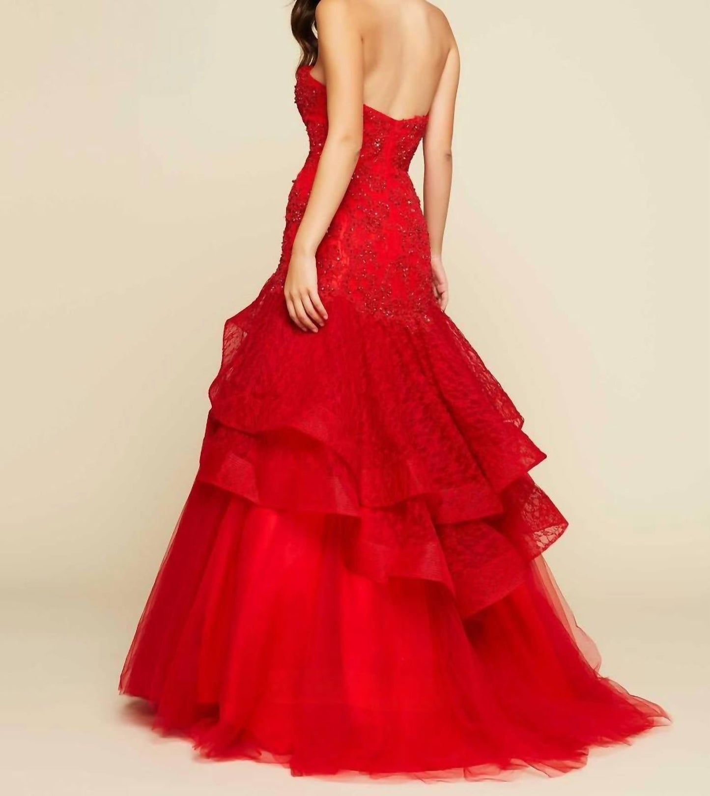 Mac Duggal - Lace Ruffled Tulle Ball Gown