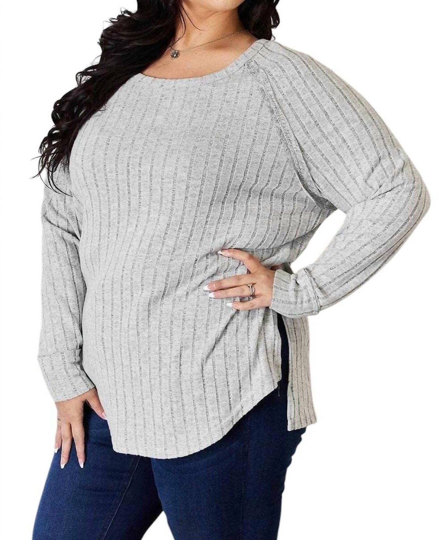 Basic Bae - Chic Ribbed Round Neck Slit Tee
