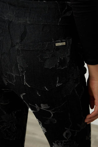 Joseph Ribkoff - Flocked Velvet Floral Print Jeans