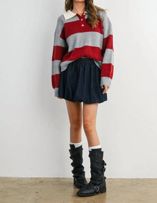 Buttermelon - Buttoned Striped Collared Long Sleeve Top