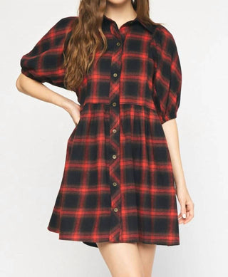 Entro - Plaid Puff Sleeve Dress