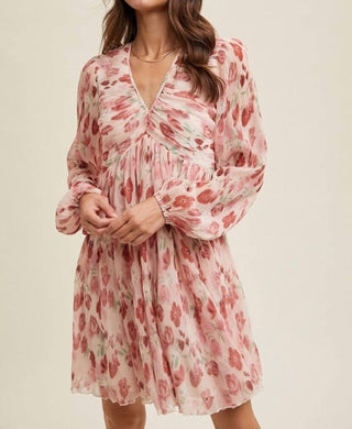 Lista de desejos - Vestido plissado de chiffon floral