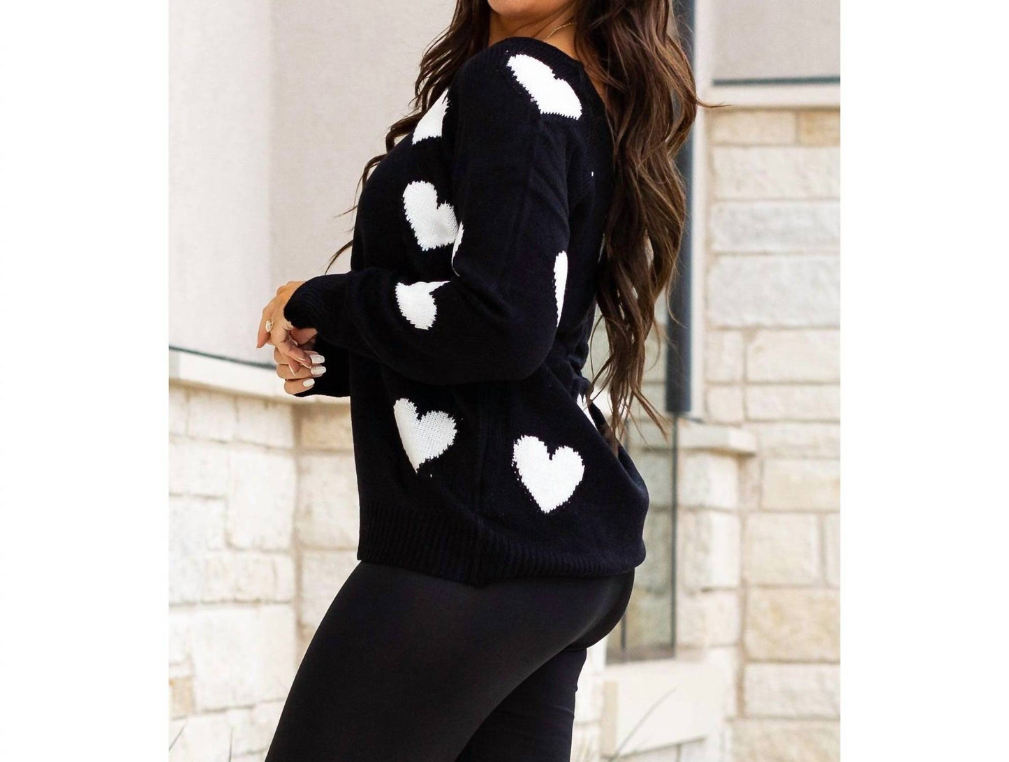 Julia Rose - Stephanie V Neck Heart Sweater