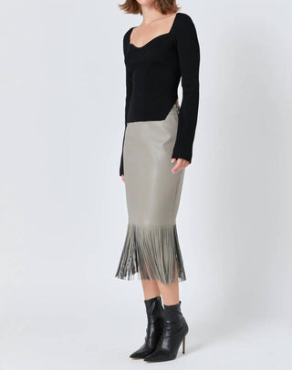 Endless Rose - Fringe Faux Leather Midi Skirt