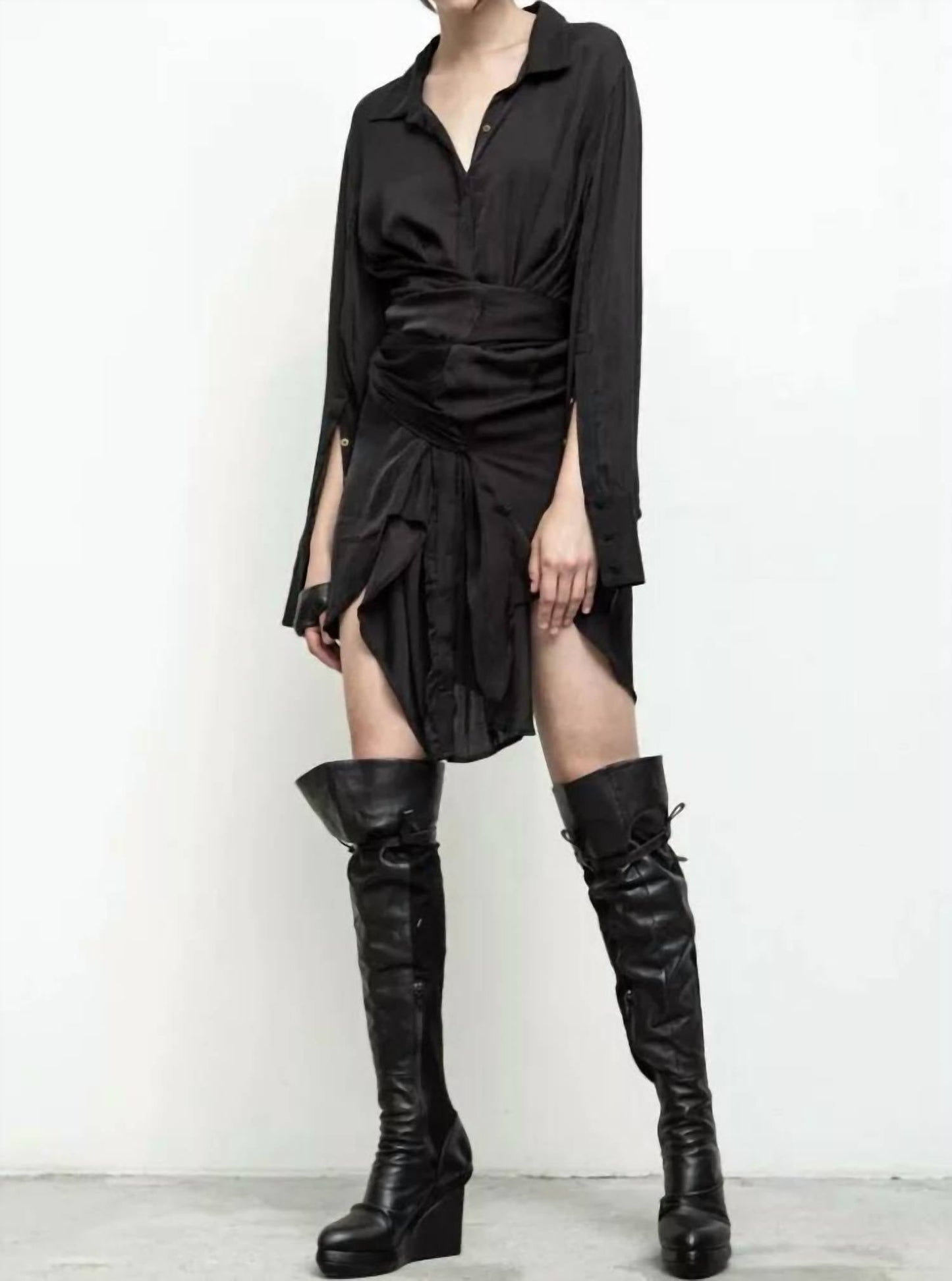 Free People - Jedda Boot Over Knee Leather Fabric Wedge