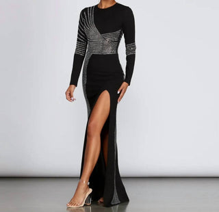 Gaje - Lita Heat Stone High Slit Formal Evening Dress
