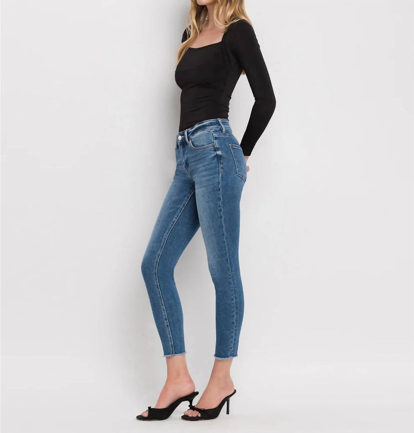 Vervet By Flying Monkey - Amber Mid Rise Raw Hem Crop Skinny Jeans