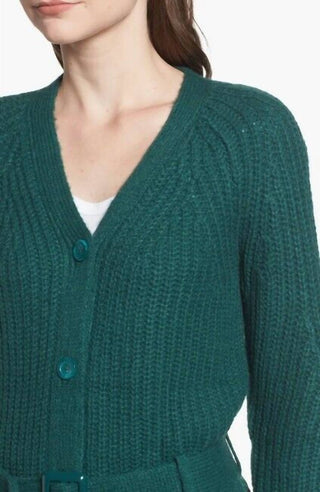 Leith - Cardigan feminino de malha canelada com cinto