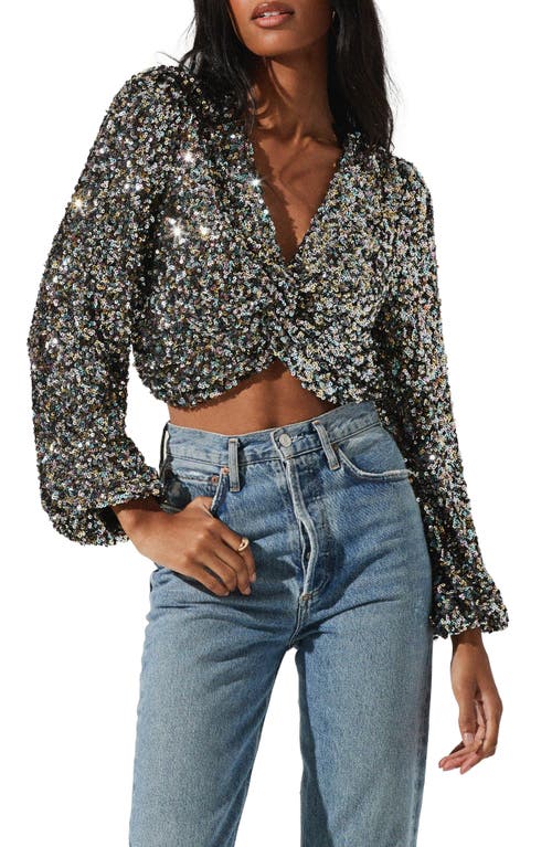 Nix Twist Sequin Crop Top - Black Rainbow