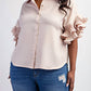 The Curve La - Plus Size Pleated Ruffle Sleeve Shirt Top