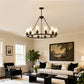 Black Wagon Wheel Chandelier 31.5 Inch Modern Farmhouse Pendant Light